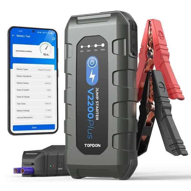 TOPDON 2W1 Powerbank i Tester Akumulatora 2200A dla12V Aplikacja nowy model