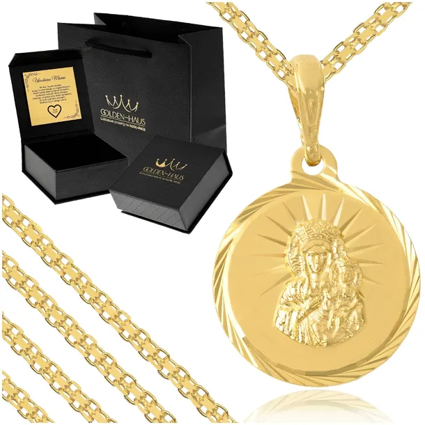 ZŁOTY ŁAŃCUSZEK DAMSKI 585 925 BISMARK + MEDALIK MATKA BOSKA / DLA KOBIETY