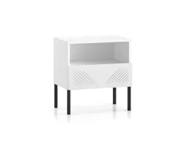nowoczesna-biala-szafka-nocna-stolik-metalowe-czarne-nogi-frez