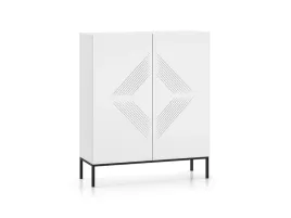 nowoczesna-biala-komoda-wysoka-metalowa-czarna-podstawa-frez-glamour