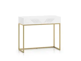 biala-toaletka-biurko-konsola-szuflada-metalowa-zlota-podstawa-frez