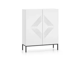 nowoczesna-biala-komoda-wysoka-metalowa-czarna-podstawa-frez-glamour-lumina