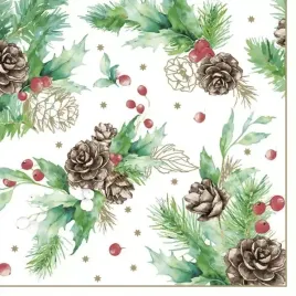 serwetki-swiateczne-cones-and-hollyberry-na-bialym-tle-20-sztuk-33x33-cm