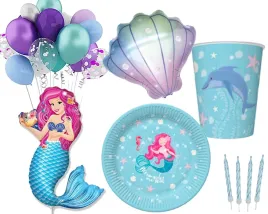 zestaw-syrenka-talerzyki-kubeczki-papierowe-balony-urodzinowe