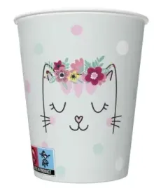 kubeczki-papierowe-kotek-250ml-8szt-dziewczynka-urodziny-kot-kot-z-kwiatami