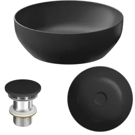 umywalka-nablatowa-okragla-antracyt-mat-larga-40-cm-cersanit-zestaw-korek