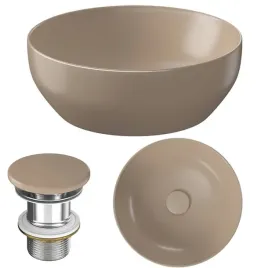 umywalka-nablatowa-okragla-brazowy-mat-larga-40-cm-cersanit-zestaw-korek