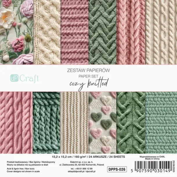 ZESTAW PAPIERÓW 15,2 X 15,2 CM, 24 KARTKI - COZY KNITTED