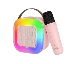glosnik-karaoke-rozowy-z-mikrofonem-20w-led-rgb-okop-przenosny