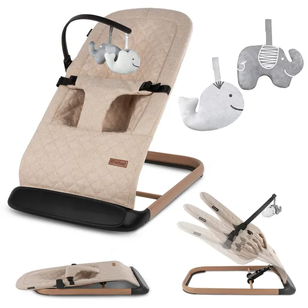 Kidwell Leżaczek Bujaczek Laro Składany 2 Zabawki Pałąk Beige/Wooden 0m+