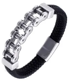 meska-bransoletka-lancuch-motocyklowy-skora-22cm