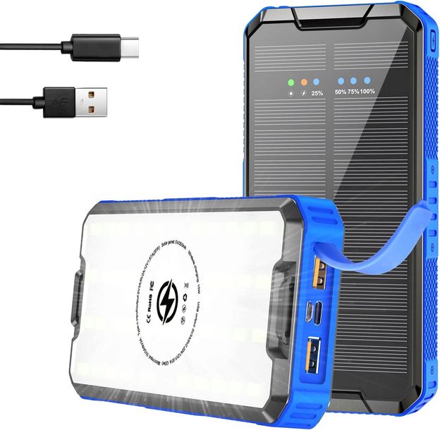 POWERBANK ŁADOWARKA SOLARNY 36000mAh LATARKA BEZPRZEWODOWY IP67 CZARNY