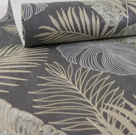 tapeta-bezowe-duze-liscie-z-brokatem-szare-tlo-flizelina