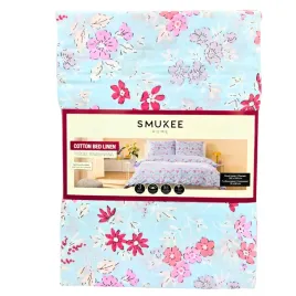 posciel-bawelniana-160x200cm-2x70x80cm-niebieska-w-rozowe-kwiaty-smukee