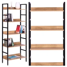 regal-na-ksiazki-drewniany-5-polek-mdf-metalowa-rama-stojacy-szeroki-loft