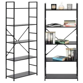 regal-na-ksiazki-drewniany-5-polek-mdf-metalowa-rama-stojacy-szeroki-loft