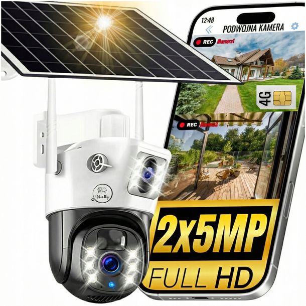 PODWÓJNA KAMERA SOLARNA 2W1 4G 2X5MP ZEWNĘTRZNA OBROTOWA BEZPRZEWODOWA