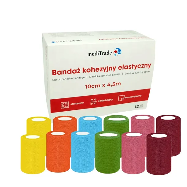 ZESTAW BANDAŻ KOHEZYJNY ELASTYCZNY SAMOPRZYLEPNY 10cmx4,5m 12szt kolor nr2