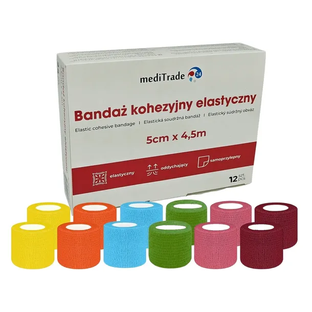 ZESTAW BANDAŻ KOHEZYJNY ELASTYCZNY SAMOPRZYLEPNY 5cmx4,5m 12szt kolor nr2