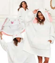 bluzokoc-bialy-z-uszami-ponczo-bluza-z-kapturem-krolik-kieszen-kangur-polar