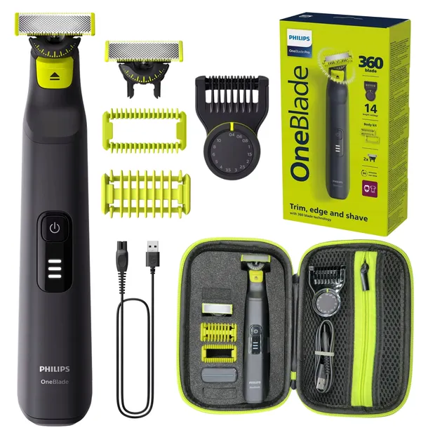 ZESTAW GOLARKA PHILIPS ONEBLADE PRO MASZYNKA DO GOLENIA PRO 360 + ETUI