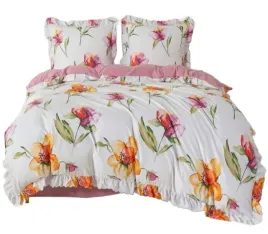 posciel-z-falbanka-160x200-mikrofibra-cotton-world-3-el-rozowa-w-kwiaty
