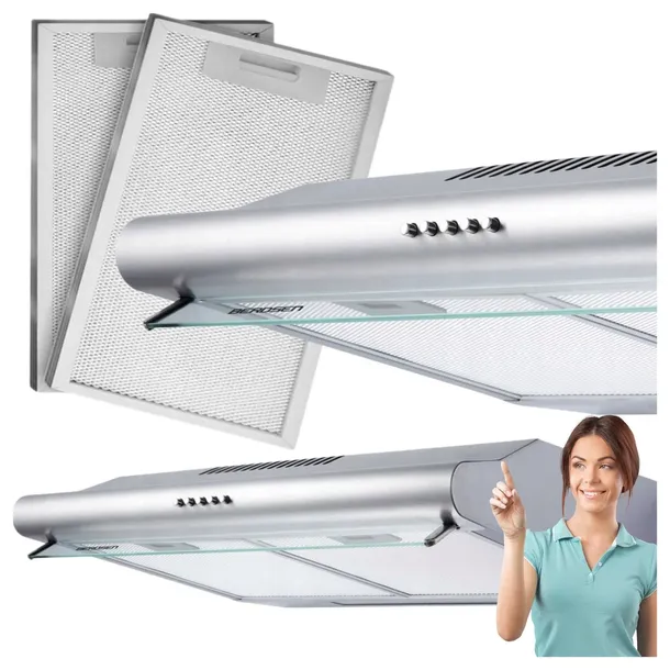 Okap Kuchenny Podszafkowy 60cm Pochłaniacz Wyciąg INOX LED Srebrny Berdsen