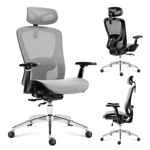 Fotel biurowy ergonomiczny MARK ADLER szary obrotowy regulowany