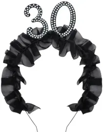 opaska-z-falbanka-i-perelkami-cyfra-30-glamour-czarna-urodziny