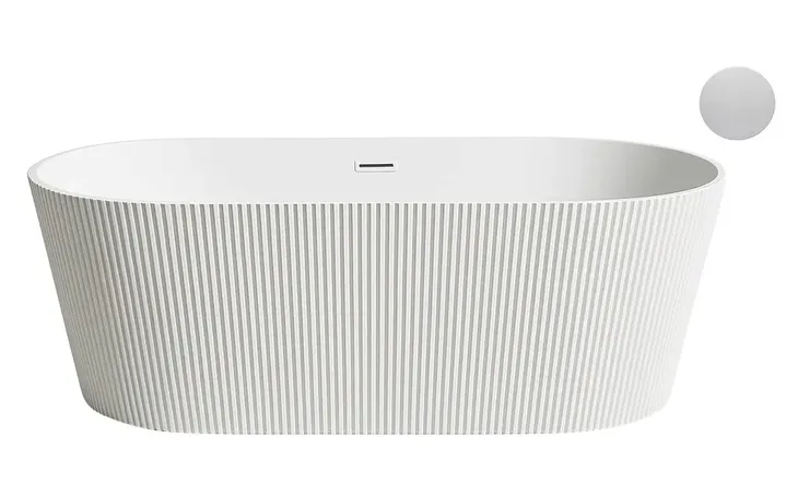 WANNA WOLNOSTOJĄCA akryl Brillante Luna Oval ryflowana 170x80CM biały korek