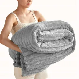 Zdjęcie produktu GRUBY KOC PASKI 200X220cm NARZUTA NA ŁÓZKO KANAPE JASNOSZARY ROŻNE KOLORY