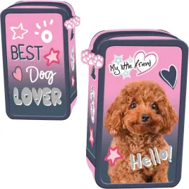 piornik-szkolny-trzykomorowy-wyposazenie-kredki-pisaki-hello-dog