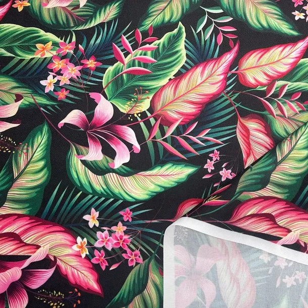 Flamingowe liście OXFORD Tkanina drukowana gładka wodoodporna tapicerska
