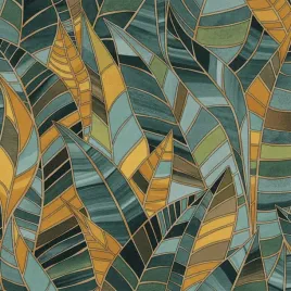 tapeta-winylowa-liscie-zielone-zlote-jak-witraz-zmywalna