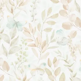 tapeta-dekoracyjna-liscie-listki-motylki-bez-winylowa