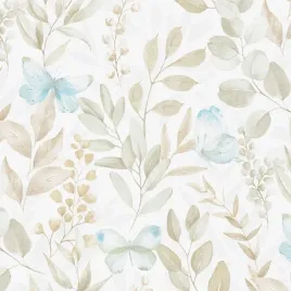 tapeta-dekoracyjna-liscie-listki-motylki-niebieskie-winylowa