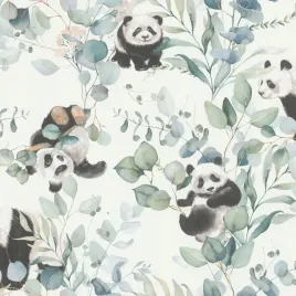 tapeta-dzieci-mala-panda-pastel-liscie-eukaliptus