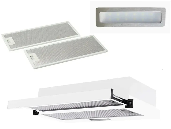Biały okap kuchenny teleskopowy podszafkowy Arset 60cm, wydajny, cichy, LED