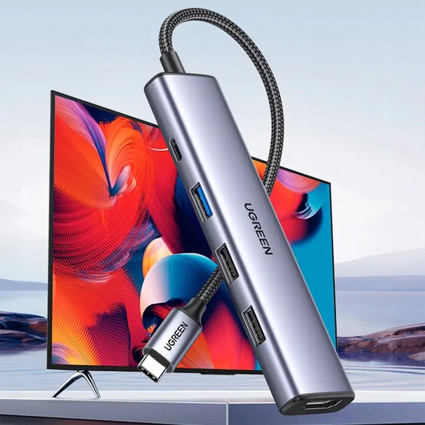 adapter-ugreen-cm478-hub-usb-c-do-hdmi-usb-a-3-0-2xusb-a-2-0-pd-waga-z-opakowaniem-0-1-kg-stan-nowy