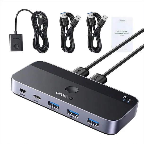 przelacznik-switch-ugreen-2xusb-a-3xusb-a-1xusb-c-1xmini-usb-czarny-waga-z-opakowaniem-0-18-kg