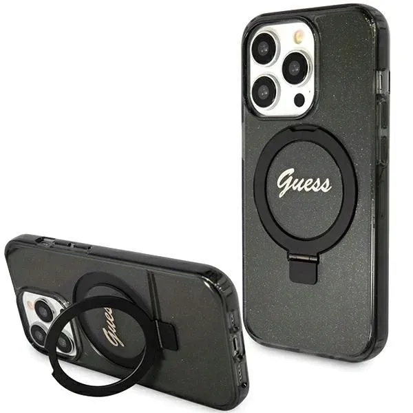 etui-guess-do-iphone-15-pro-hardcase-ring-stand-script-glitter-magsafe