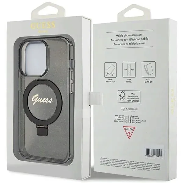 etui-guess-do-iphone-15-pro-hardcase-ring-stand-script-glitter-magsafe-funkcje-pochlanianie-wstrzasow