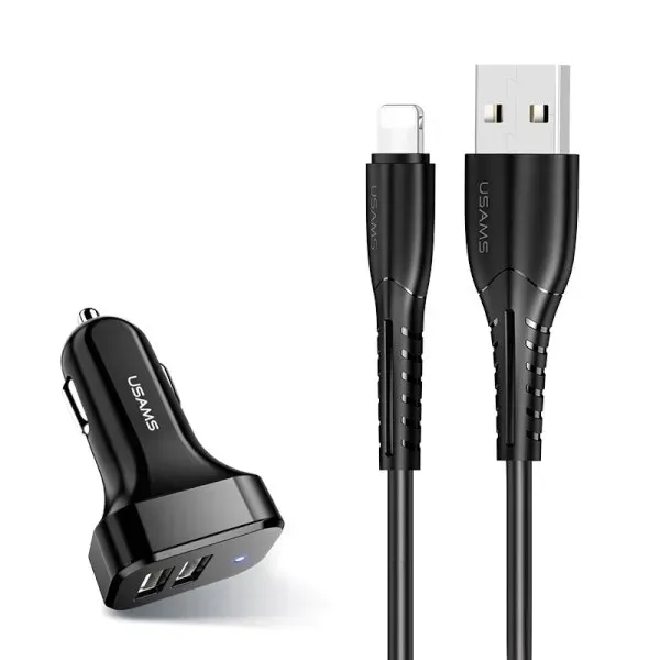 solidna-ladowarka-samochodowa-2xusb-kabel-iphone-kolor-czarny