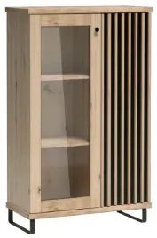witryna-campa-86-cm-dab-czarny-niska-regal-lamele-czarne-metalowe-nogi-polk