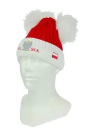 czapka-kibica-zimowa-polska-wzor-p17-czerwona-dwa-pompony