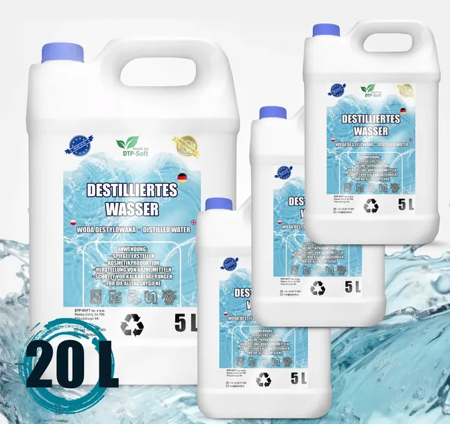 20L Woda Demineralizowana Destylowana CZYSTA wysoka jakość 4 x 5L Premium