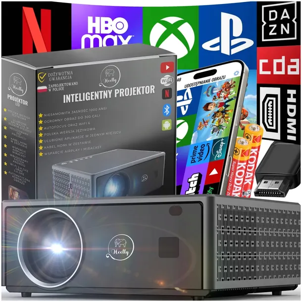 PROJEKTOR RZUTNIK 30000LM WIFI ANDROID SMART TV FULL HD 4K AUTOFOCUS 300"