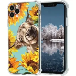 etui-highland-cow-na-iphone-11-stylowy-wzor-z-krowa-i-slonecznikami