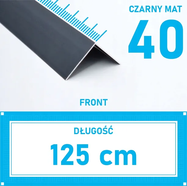 KĄTOWNIK aluminiowy CZARNY 40x40mm anodowany 125cm