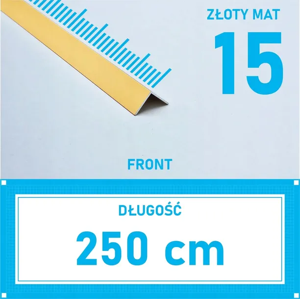 KĄTOWNIK aluminiowy ZŁOTY MAT 15x15mm anodowany 250cm